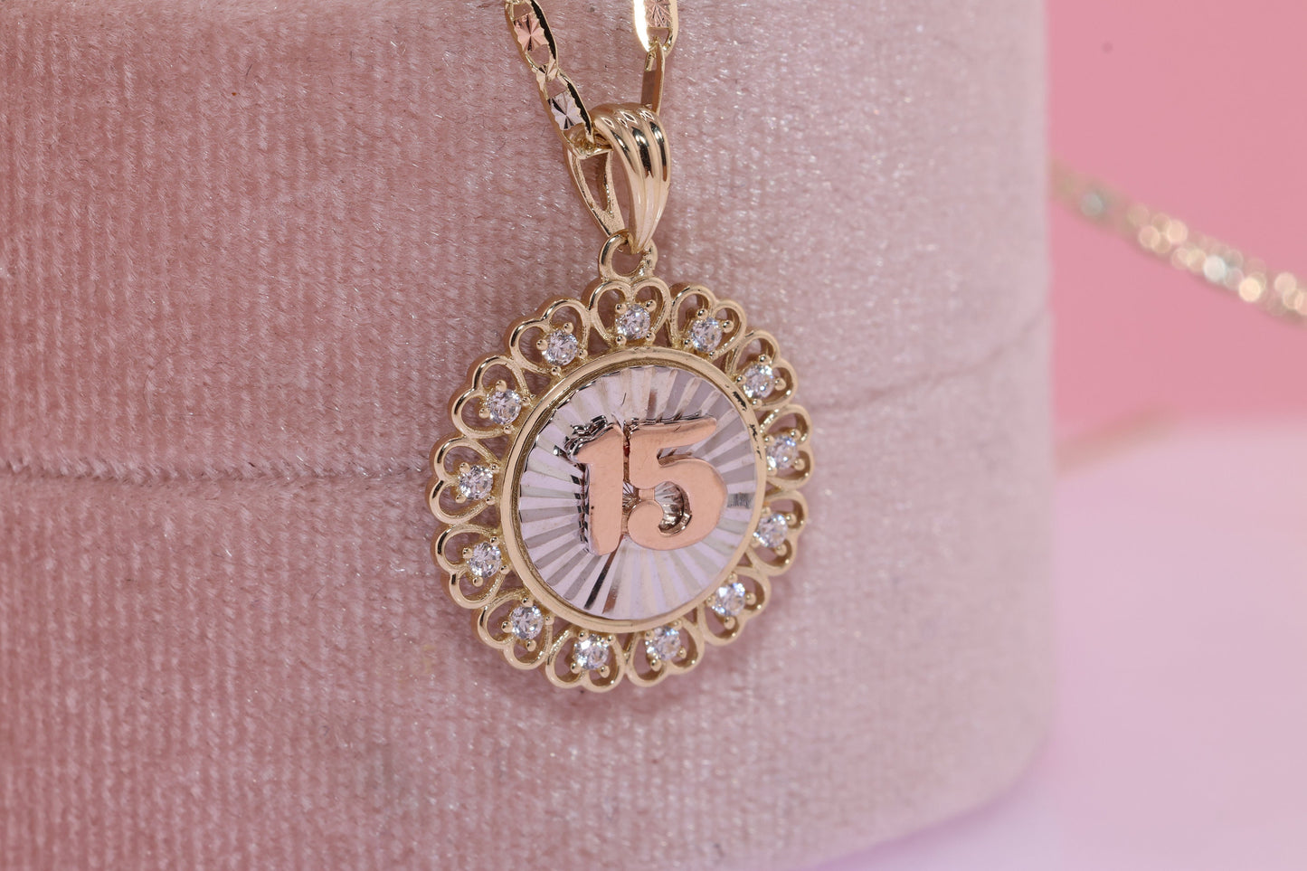 14K Gold 15 Anos Quinceanera Pendant B