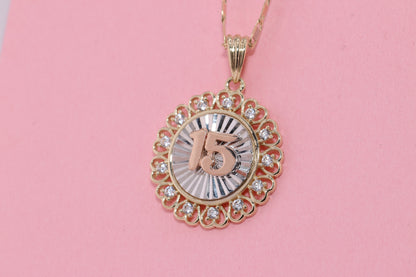 14K Gold 15 Anos Quinceanera Pendant B