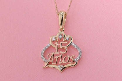 14K Gold 15 Anos Quinceanera Pendant F