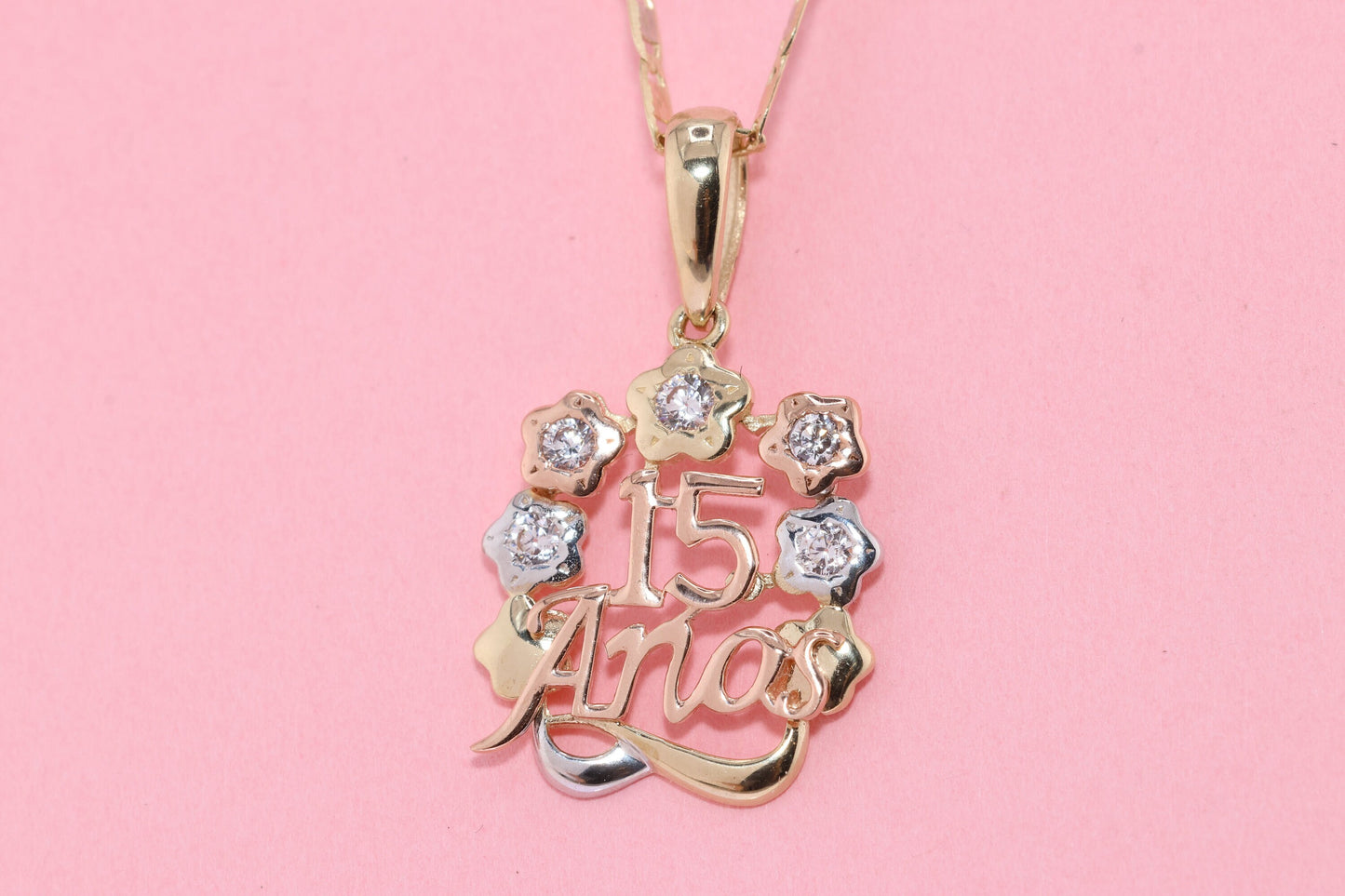 14K Gold 15 Anos Quinceanera Pendant E