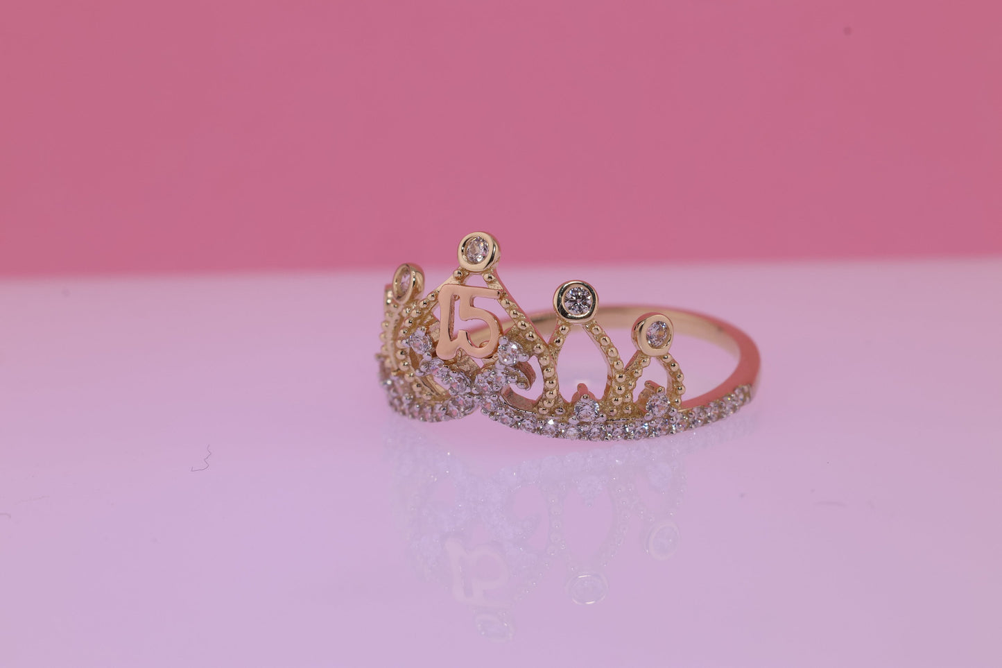 14K Gold 15 Anos Quinceanera Crown Ring W