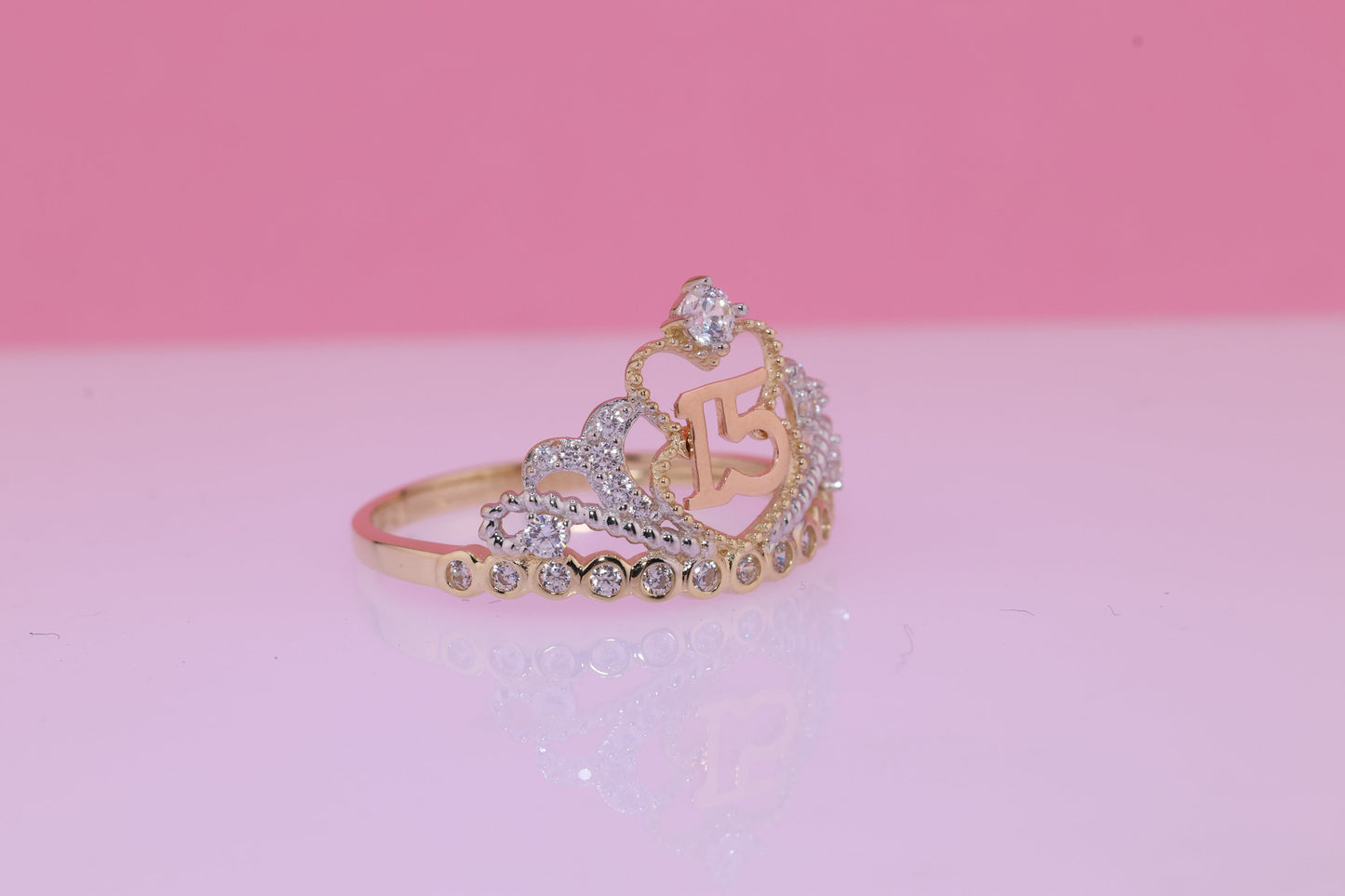 14K Gold 15 Anos Quinceanera Crown Ring X