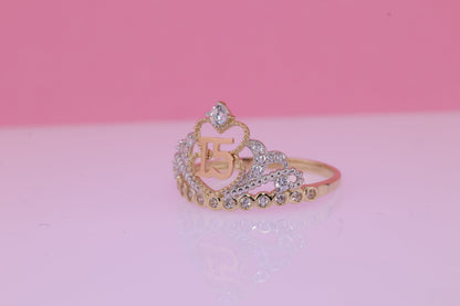 14K Gold 15 Anos Quinceanera Crown Ring X