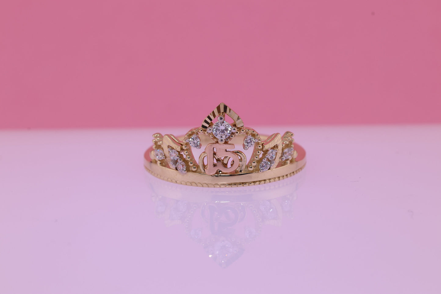 14K Gold 15 Anos Quinceanera Crown Ring T