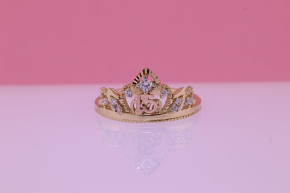 14K Gold 15 Anos Quinceanera Crown Ring T