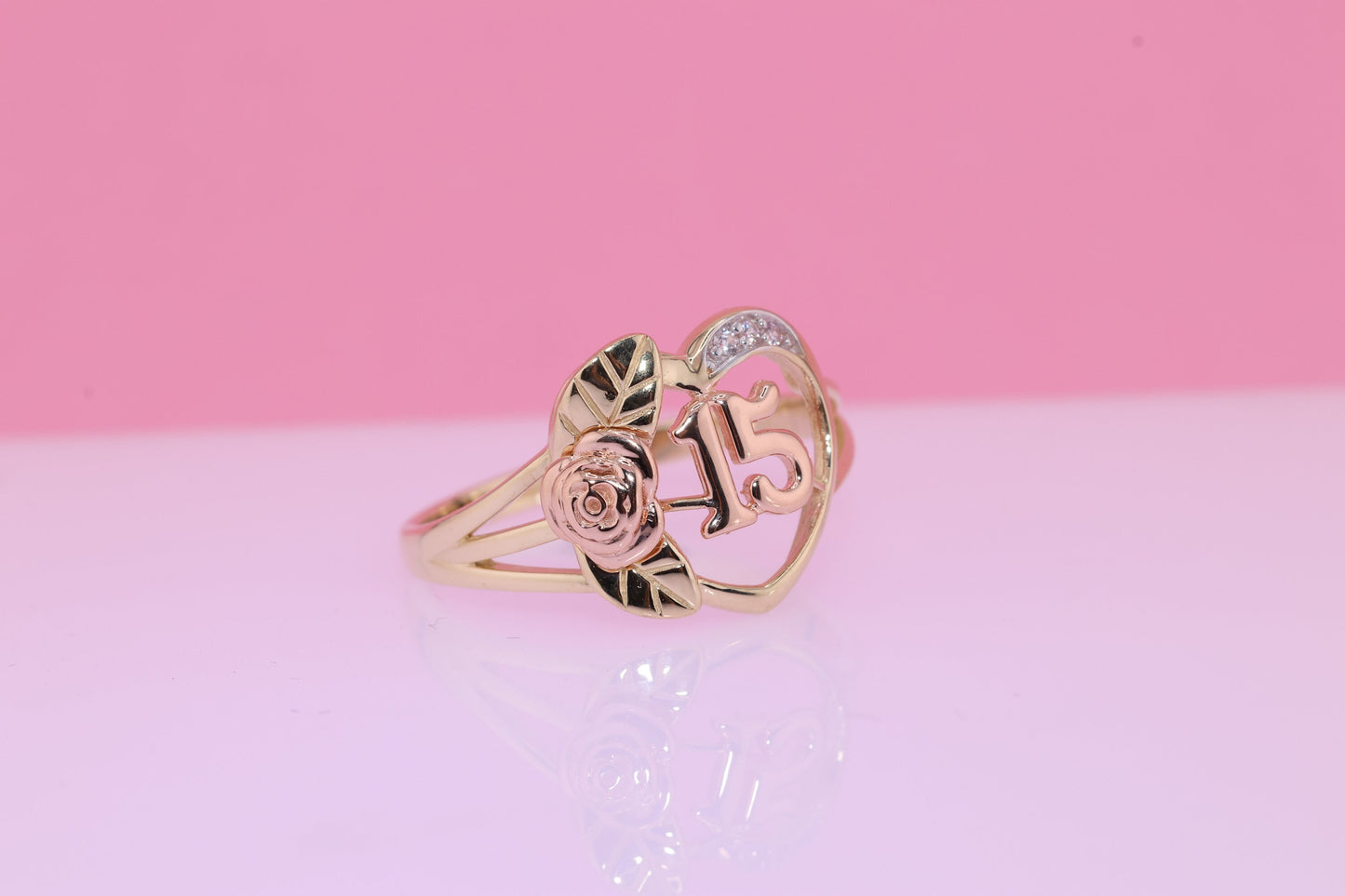 14K Gold 15 Anos Quinceanera Crown Ring S