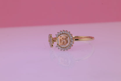 14K Gold 15 Anos Quinceanera Crown Ring Q