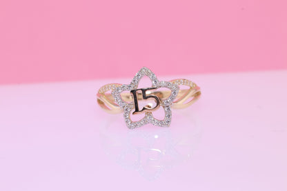 14K Gold 15 Anos Quinceanera Crown Ring O