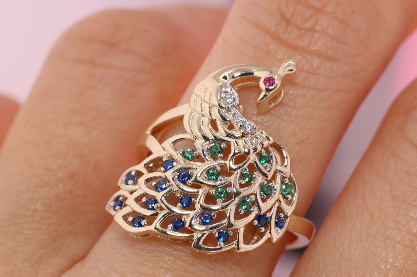 14k Solid Gold Peacock Ring D