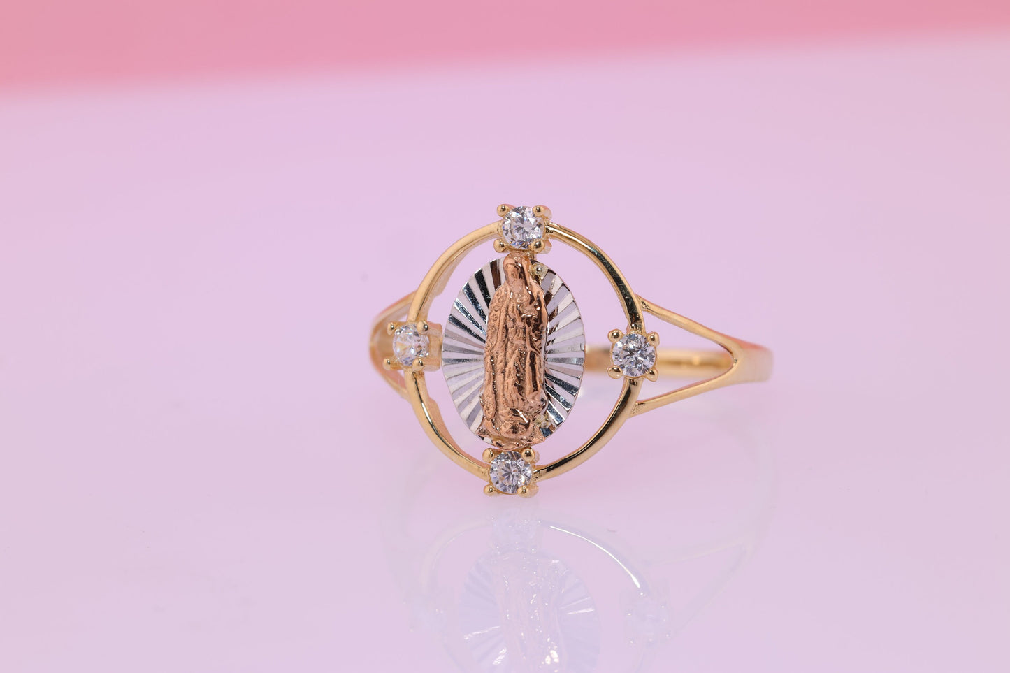 14k Solid Gold Virgin Mary Virgen Maria Lady Guadalupe Ring J