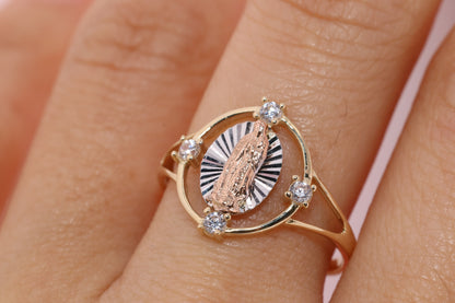 14k Solid Gold Virgin Mary Virgen Maria Lady Guadalupe Ring J