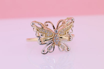 14k Two Tone Color Butterfly Ring F