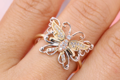 14k Two Tone Color Butterfly Ring F