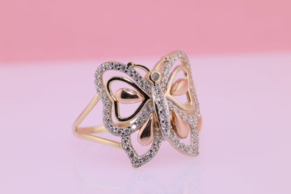 14k Two Tone Color Butterfly Ring E