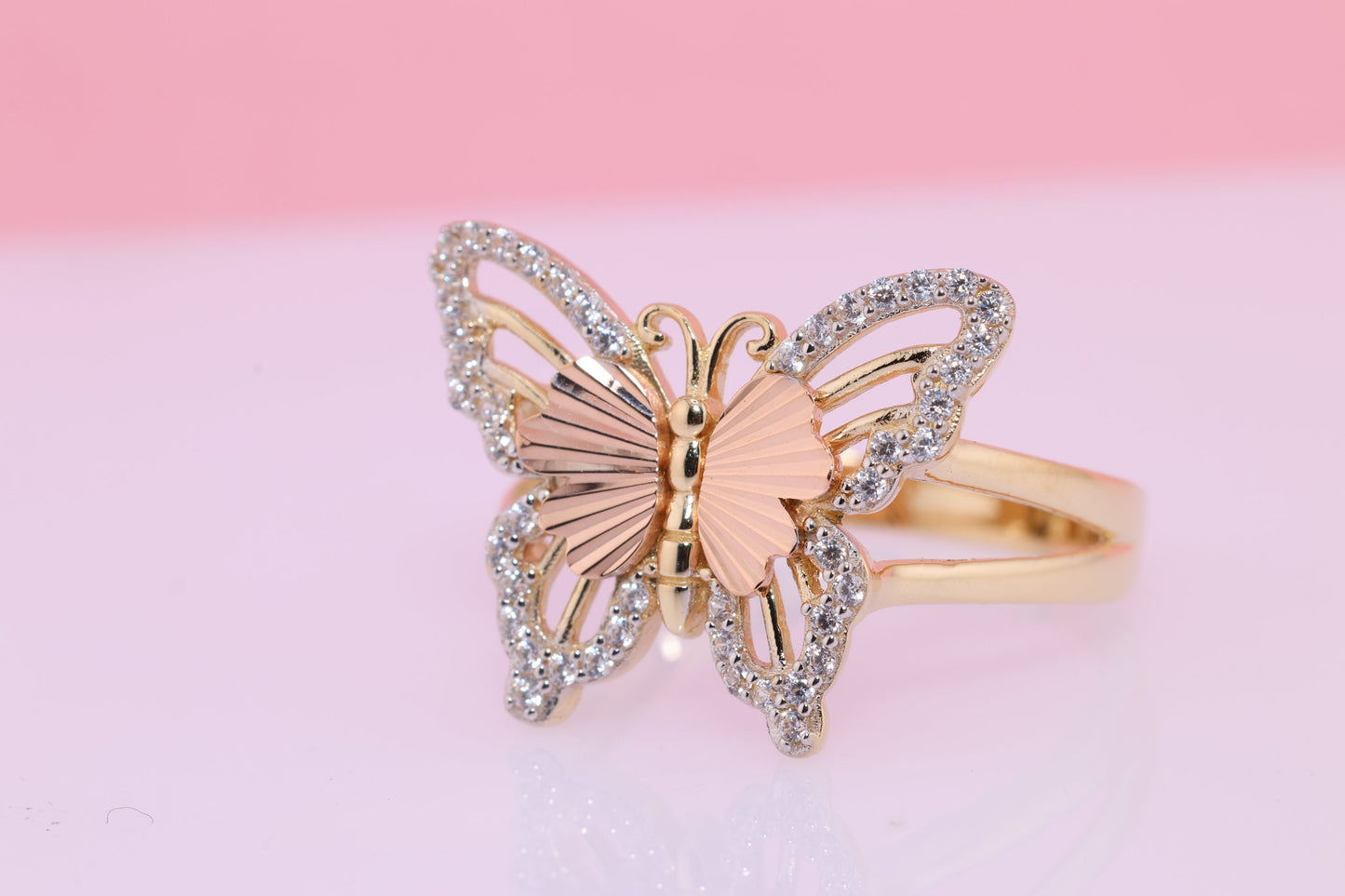 14k Two Tone Color Butterfly Ring C