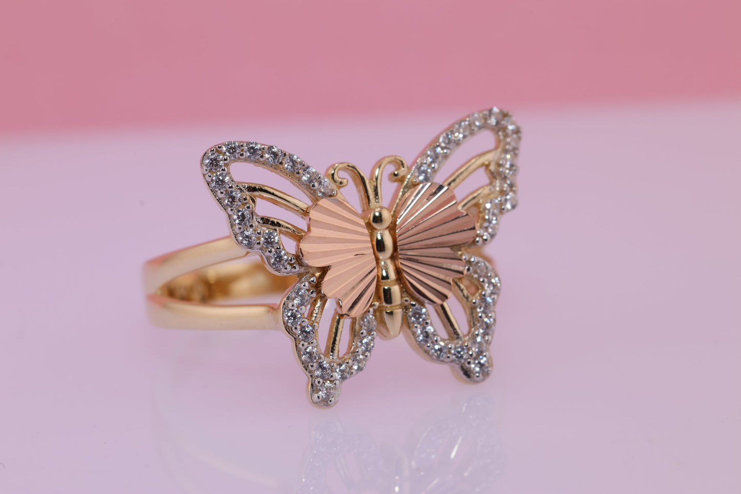 14k Two Tone Color Butterfly Ring C