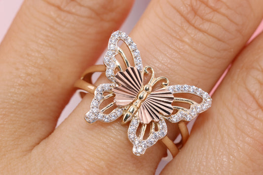 14k Two Tone Color Butterfly Ring C