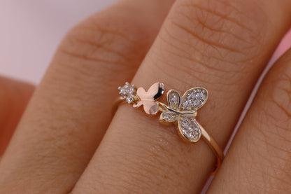 14k Two Tone Color Butterfly Ring B