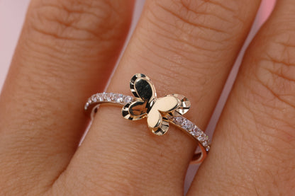 14k Two Tone Color Butterfly Ring A