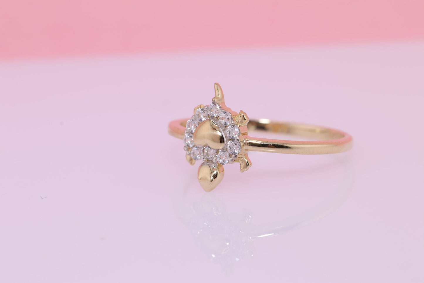 14k Gold Tiny Tortoise CZ Ring