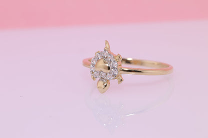 14k Gold Tiny Tortoise CZ Ring