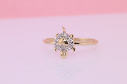 14k Gold Tiny Tortoise CZ Ring