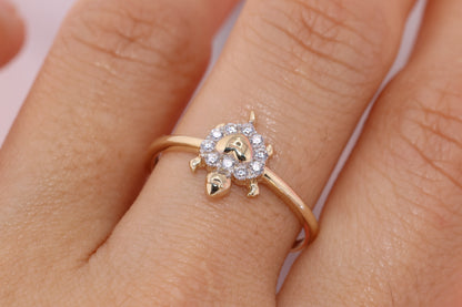 14k Gold Tiny Tortoise CZ Ring