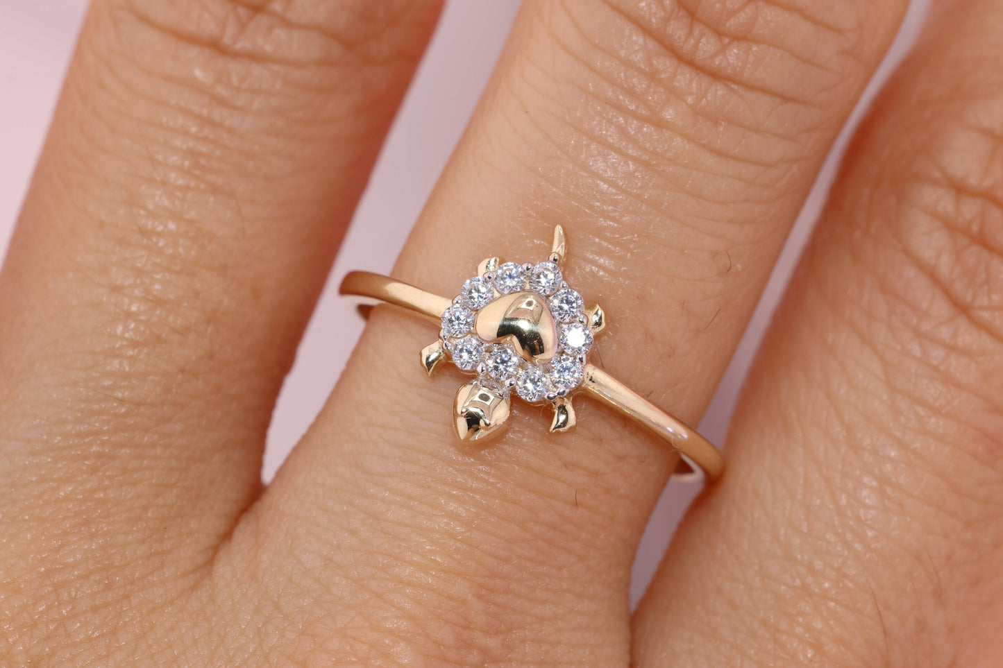 14k Gold Tiny Tortoise CZ Ring