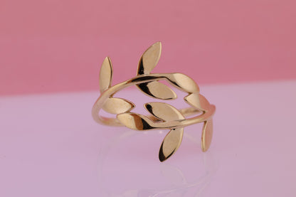 14K Solid Gold Olive Leaf Ring