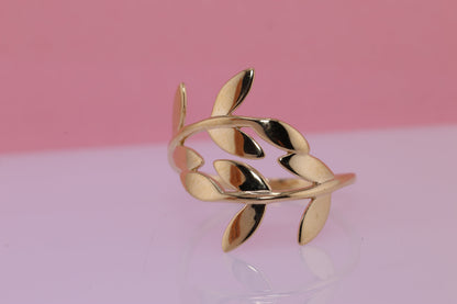 14K Solid Gold Olive Leaf Ring