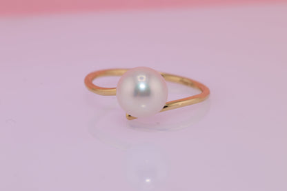 14K Gold Pearl Bypass Ring