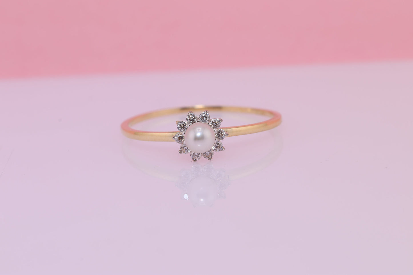 14K Gold Pearl CZ Ring