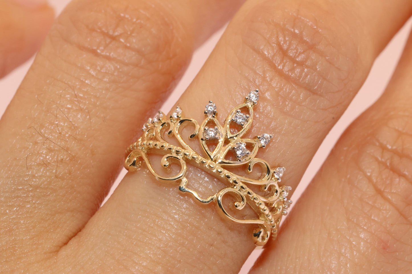 14k Gold Princess Tiara Crown Ring