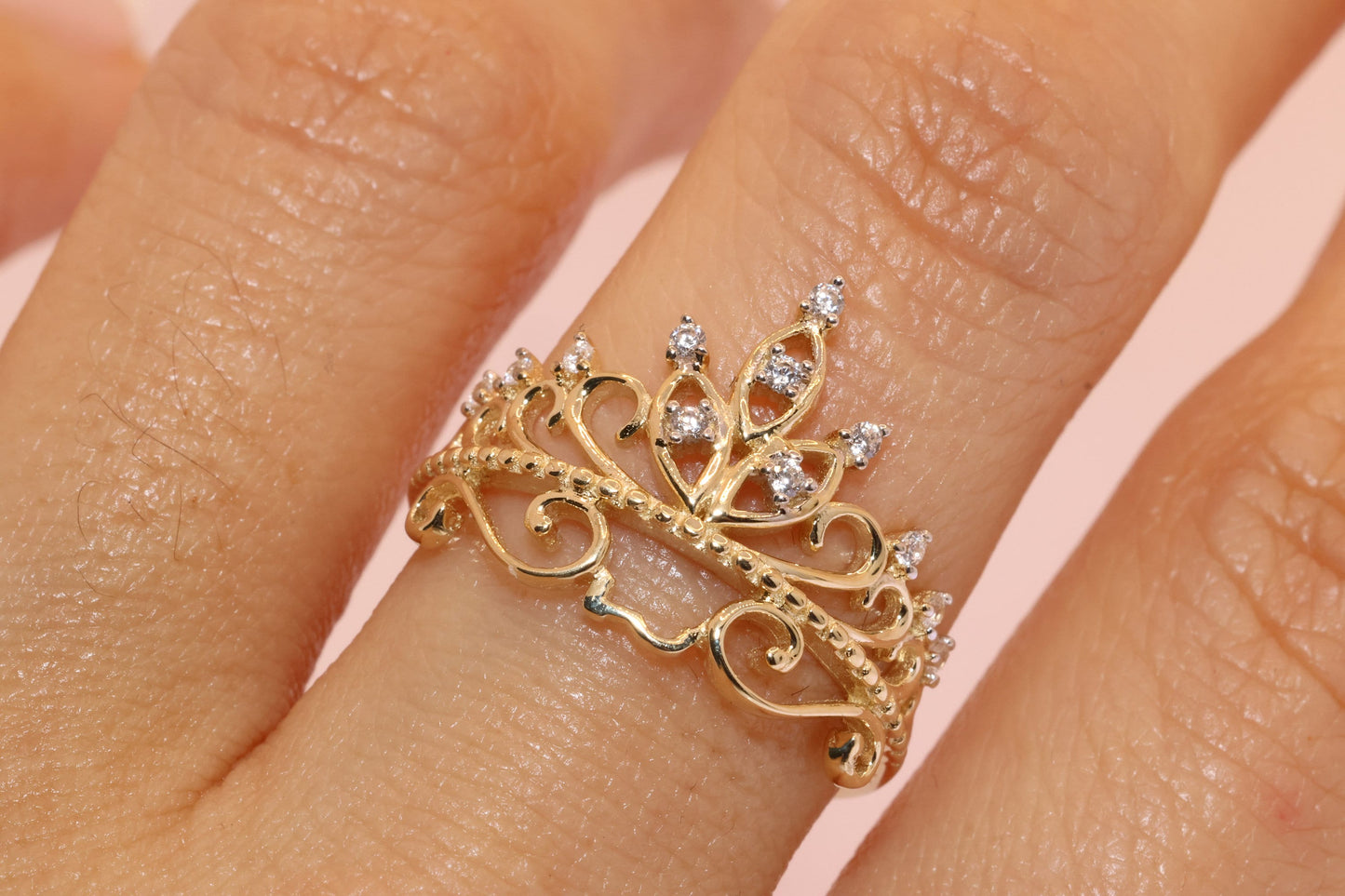 14k Gold Princess Tiara Crown Ring