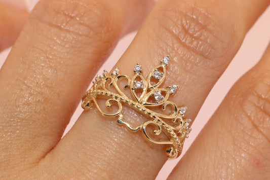 14k Gold Princess Tiara Crown Ring