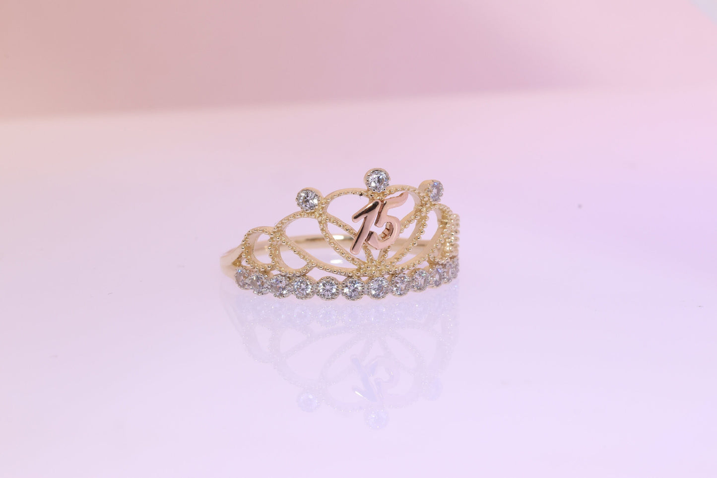 14K Gold 15 Anos Quinceanera Tiara Crown Ring