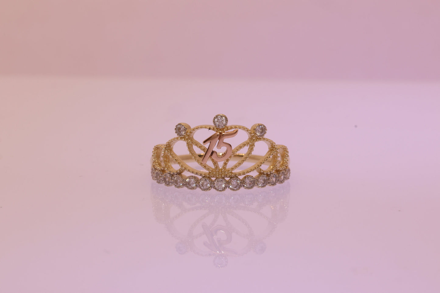 14K Gold 15 Anos Quinceanera Tiara Crown Ring