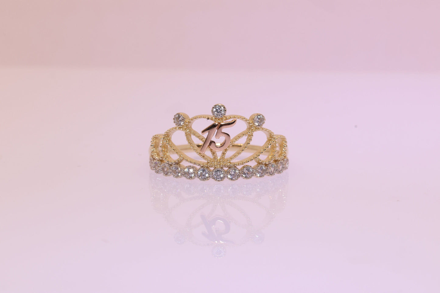 14K Gold 15 Anos Quinceanera Tiara Crown Ring