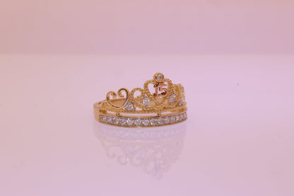 14K Gold 15 Anos Quinceanera Princess Tiara Crown Ring