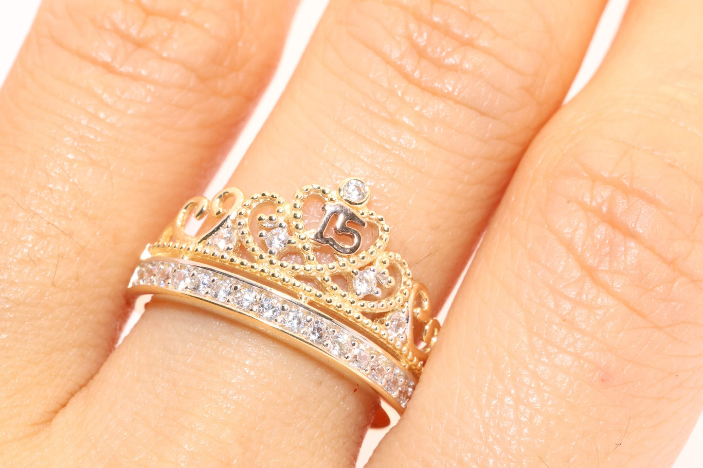 14K Gold 15 Anos Quinceanera Princess Tiara Crown Ring