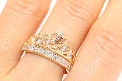 14K Gold 15 Anos Quinceanera Princess Tiara Crown Ring