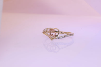 14K Gold 15 Anos Quinceanera Heart Ring D