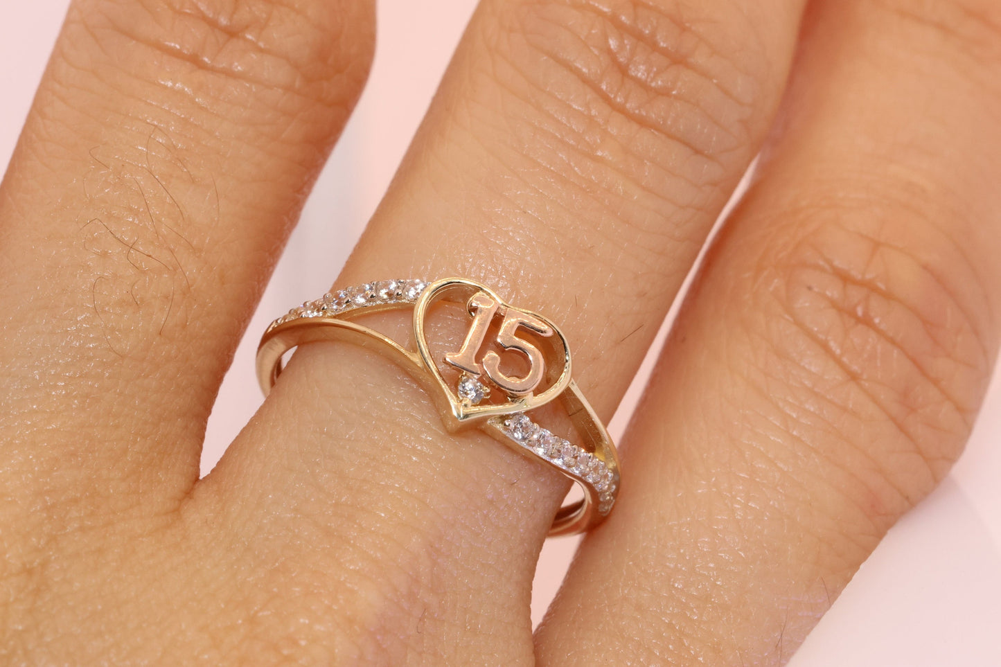 14K Gold 15 Anos Quinceanera Heart Ring D