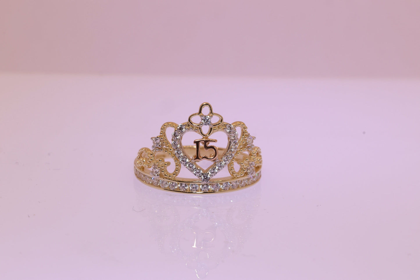 14K Gold 15 Anos Quinceanera Crown Ring E