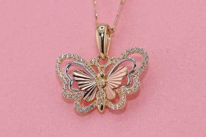 14k Tri Color Cubic Zirconia  Butterfly Pendant D