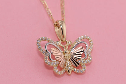 14k Tri Color Cubic Zirconia  Butterfly Pendant D