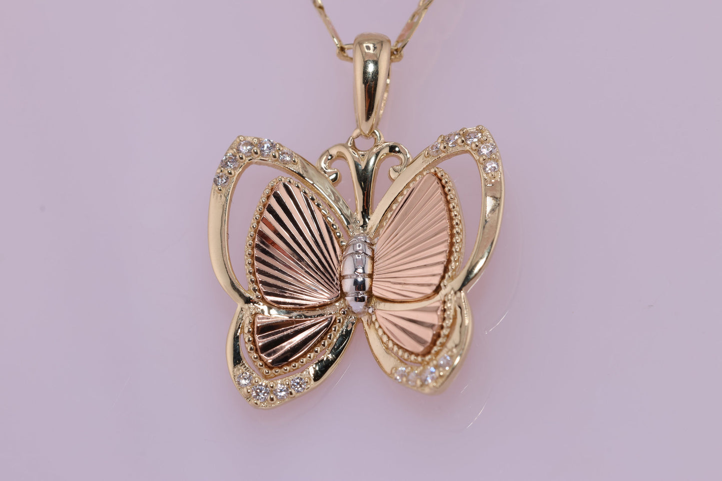 14k Tri Color Cubic Zirconia  Butterfly Pendant E