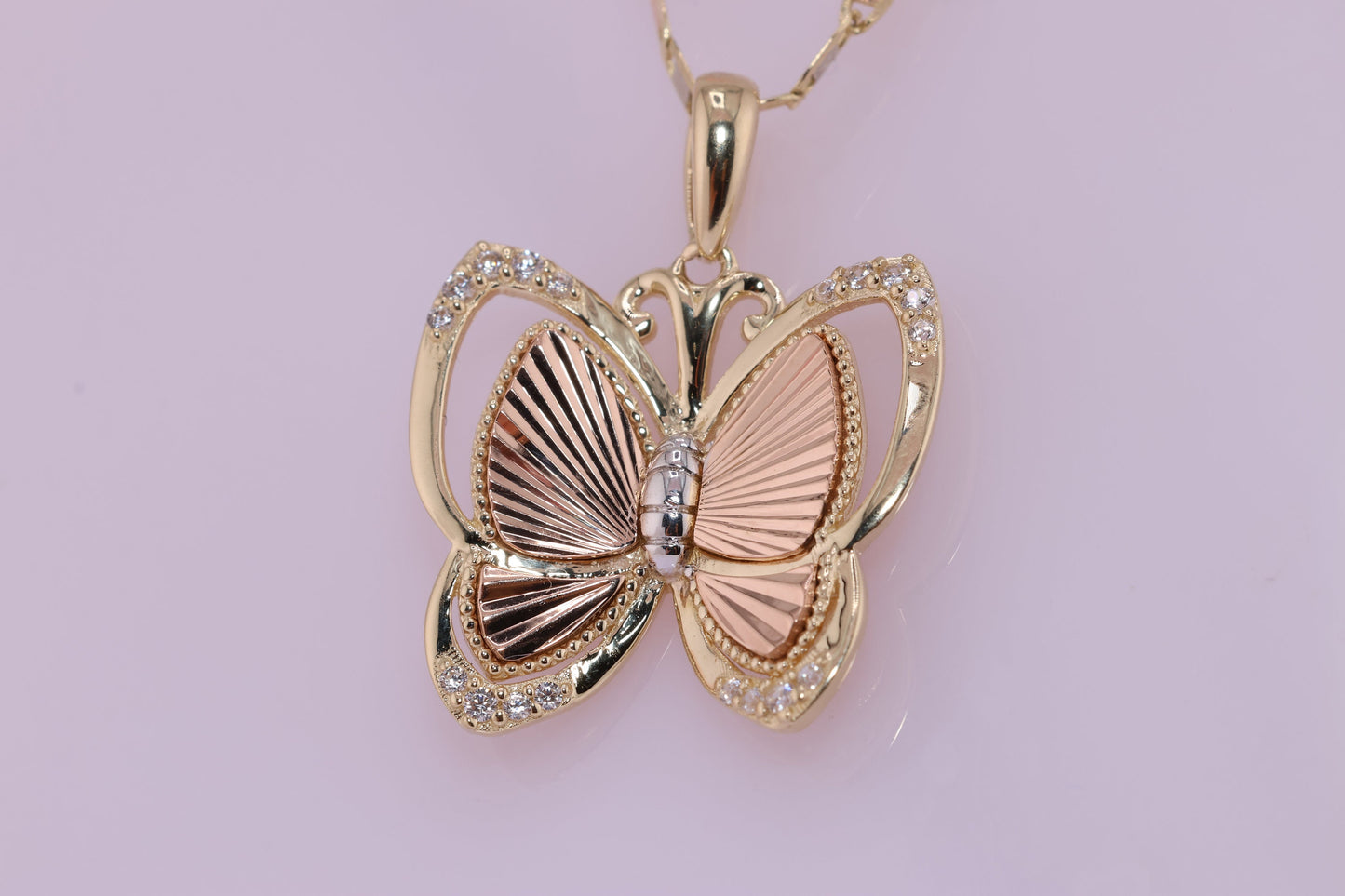 14k Tri Color Cubic Zirconia  Butterfly Pendant E