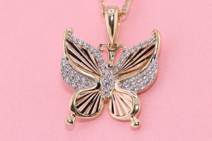 14k Tri Color Cubic Zirconia  Butterfly Pendant C