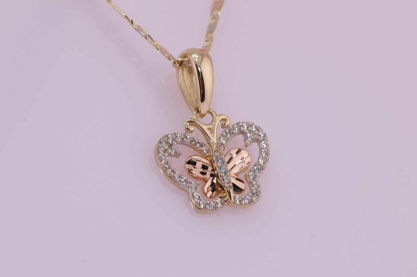 14k Tri Color Cubic Zirconia  Butterfly Pendant B